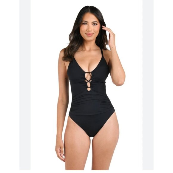 New! La Blanca Black One Piece Swimsuit Tummy Control Convertible Straps Lined C - Picture 1 of 8